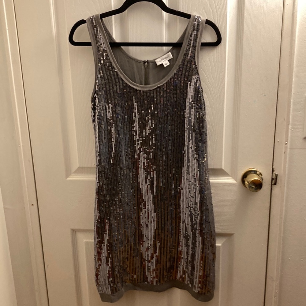 Calvin Klein - Size 4 - Cotton Silver Sequin Dress